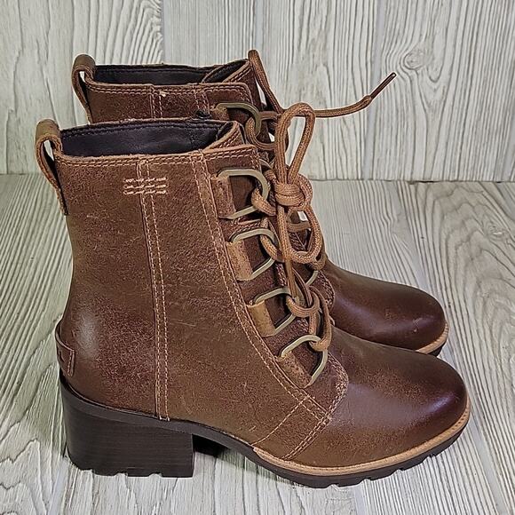 Sorel Cate Lace Up Leather Ankle Boots Womens Size 5 New In Box - Picture 3 of 14